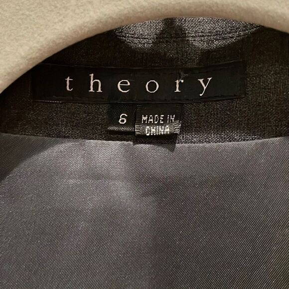 Theory Notched Collar Gray Tie Waist Jacket - Picture 3 of 6